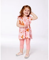 Deux par Big Girls Printed Tunic And Solid Leggings Set Pink Coral Flowers