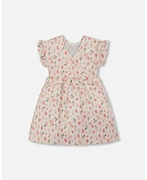 Deux par Toddler Girls Printed Seersucker Dress With Frill Pink Flowers On Cream Background - Toddler|Child