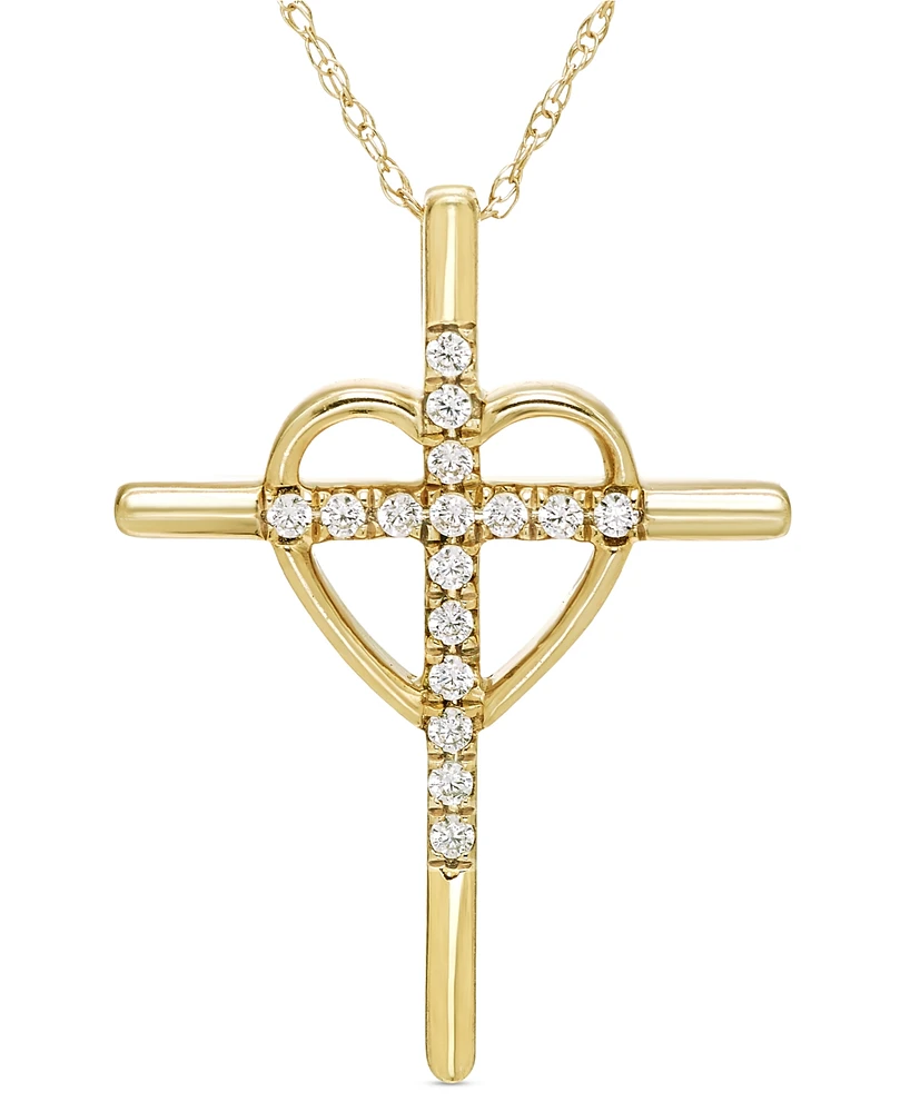 Diamond Heart & Cross 18" Pendant Necklace (1/6 ct. t.w.) in 10k Gold