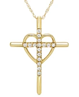 Diamond Heart & Cross 18" Pendant Necklace (1/6 ct. t.w.) in 10k Gold