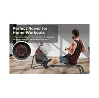 Sunny Health & Fitness Smart Silent Magnetic Rowing Machine with Aluminum Dual Slide Rail –Magnetic Resistance Rower Designed for Low-Impact Fu