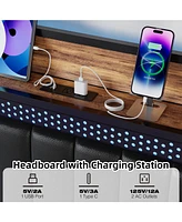 gaomon Bed Frame with Charging Station, Led Bed Frame with Storage Headboard