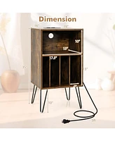 Gouun Record Player Stand with Charging Station for Living Room Bedroom