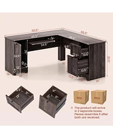 Gouun L-Shaped Office Desk with Storage Drawers and Keyboard Tray