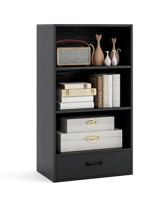 Gouun 48 Inch Tall 4 Tiers Wood Bookcase with Drawer