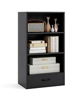 Gouun 48 Inch Tall 4 Tiers Wood Bookcase with Drawer