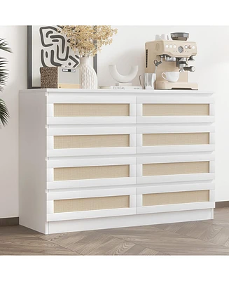 gaomon 8 Drawer Double Dresser for Bedroom, Rattan Chest of Dressers