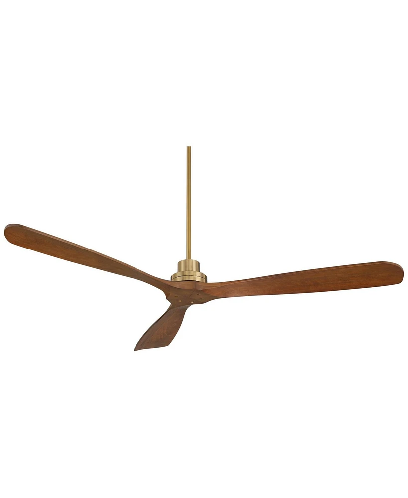 Casa Vieja 66" Delta Xl Modern Indoor Ceiling Fan 3 Blade Remote Control Soft Brass Finish Brown Walnut Finish Blades Bedroom Living Room Kitchen Dini