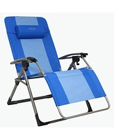 Kamp-Rite Outdoor Folding Reclining Zero Gravity Chair w/Headrest Pillow, Blue