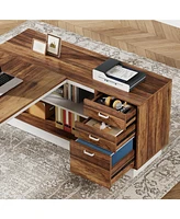 Tribesigns 71-Inch Executive Desk, L-Shaped Desk with Cabinet, Large Office Desk with Drawers and Storage Shelves, Writing Table Computer Desk for Hom