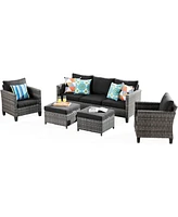 Xizzi 5 Piece Patio Furniture, Outdoor Furniture Sets, Modern Wicker Sectional and 2 Pillows, All Weather Garden Sofa, Backyard,