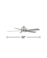 Casa Vieja 52" Grand Palm Modern Indoor Outdoor Ceiling Fan 5 Blade Led Light Remote Control Brushed Nickel Finish Silver Wood Blades Bedroom Patio Li