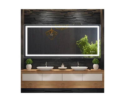 gaomon Led Bathroom Mirror 84x32 inch with Front and Backlight, Large Dimmable Wall Mirrors with Anti-Fog, Shatter-Proof, Memory, 3 Colors