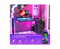 gaomon L Shaped Desk with Power Outlets & Led Lights, Computer Desk with Drawers & Shelves