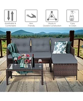 Gymax 3PCS Outdoor Rattan Furniture Set Patio Couch Sofa Set w/ Cushion