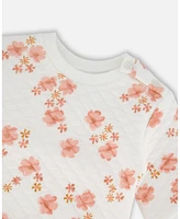 Deux par Baby Girls Printed Quilted Top And Pant Set White Pink Flowers