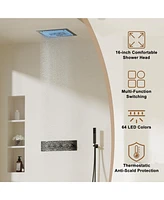 Casainc 4-Function Luxury 16 Inch Thermostatic Rain Shower Set with Remote Control 64 Color Lights