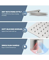 Casainc 10 Inch Wall Mounted Square Shower System Set with Handheld Spray & Tub Spout