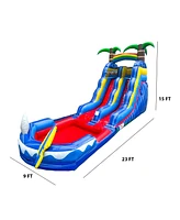 Hero Kiddo HeroKiddo 15 Ocean Shark Commercial Grade Inflatable Water Slide with Attached Splash Pool (No Blower Included)