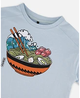 Deux par Deux Big Boys Short Sleeve Graphic Tee Blue And Ramen