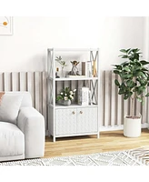 Costway Bathroom Storage Cabinet with Open Shelves & Double Doors Modern Organizer