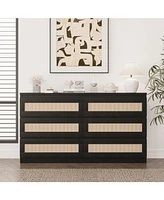 gaomon Rattan Dresser for Bedroom, Modern 6 Drawer Double Dresser with Anti-Tip Kit
