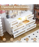gaomon Natural Rattan Dresser for Bedroom with Led light and Charging Station
