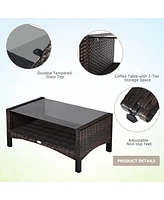 Gymax 4PCS Rattan Patio Conversation Set Red Cushioned Outdoor Furniture Set