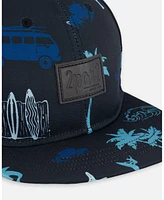 Deux par Deux Baby Boys Printed Cap Light Blue Beach On Black