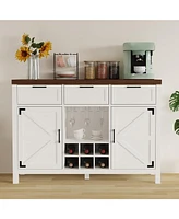 gaomon Buffet Cabinet, 48" Coffee Wine Bar Cabinet With 3 Drawers, 2 Barn Door, Liquor Coffee Bar Cupboard For Living Room,Kitchen, Dining Room