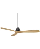 Casa Vieja 52" Delta Modern Country Indoor Outdoor Ceiling Fan 3 Blade Remote Control Matte Black Finish Wood Blades Bedroom Patio Living Room Kitchen