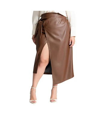 Eloquii Plus Wrap Front Faux Leather Midi Skirt
