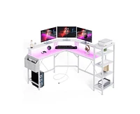 gaomon L Shaped Desk,61 Inch Computer Desk with Monitor Stand, 5 Tier Storage Shelves, L Shaped Computer Desk for Home Office with Led Lights and Powe