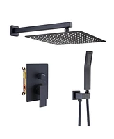 12-inch Rainfall Shower System with Handheld Shower Head Bathroom Faucet Set Wall-Mounted Shower Head with Value, Matte Black