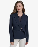 Halston Women's Scuba-Crepe Wrap Belted Blazer