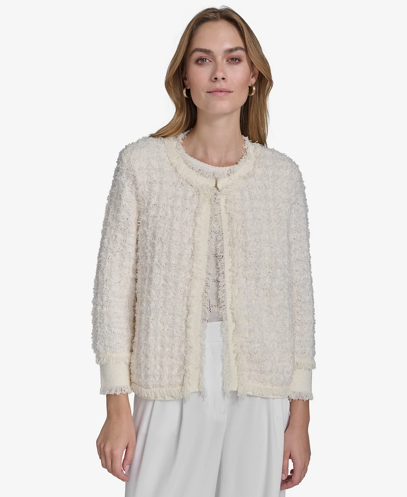 Halston Women's Boucle Collarless Open-Front Cardigan