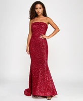 B Darlin Juniors' Red-Sequin Foldover Floor-Sweeping Gown