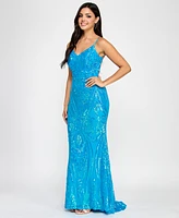 B Darlin Juniors' Sequin-Pattern Floor-Sweeping Gown, Created for Macy's