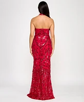 B Darlin Juniors' Sequined Halter-Neck Evening Gown, Created for Macy's