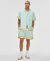 Mode of One Men's Twill Contrast-Trim Relaxed-Fit Camp Shirt, Exclusively at Macy's