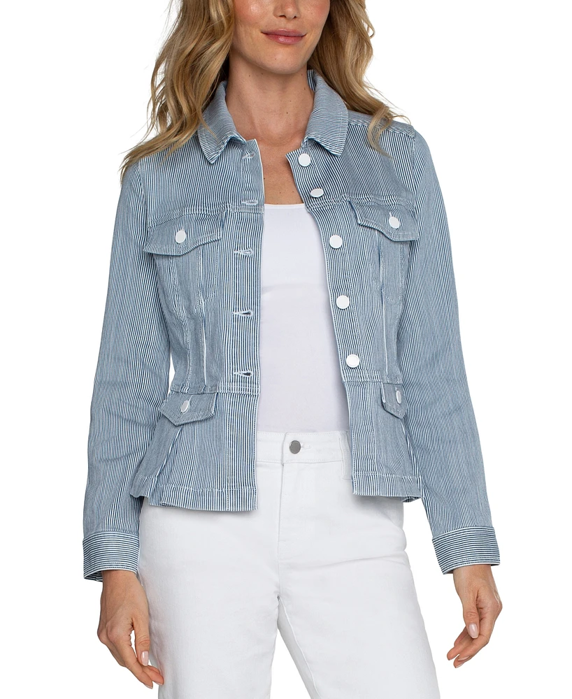 Liverpool Los Angeles Petite Striped Peplum-Hem Jacket