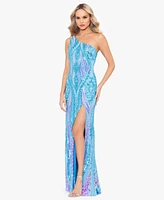 Blondie Nites Juniors' Sequin One-Shoulder Side-Slit Gown