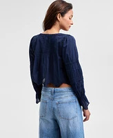 And Now This Women's Cotton Cropped Lace-Trim Top