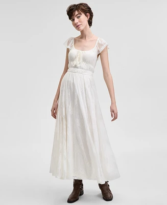 And Now This Women's Scoop-Neck Ruffle-Sleeve Maxi Lace Dress, Created for Macy's