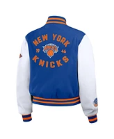 Wear by Erin Andrews Women's Blue/White New York Knicks Cropped Varsity Full-Zip Jacket