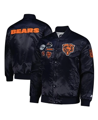 Starter Men's Navy Chicago Bears Exclusive Satin Full-Snap Varsity Jacket