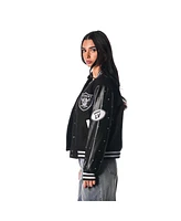 The Wild Collective Women's Black Las Vegas Raiders Varsity Full-Snap Sparkle Jacket