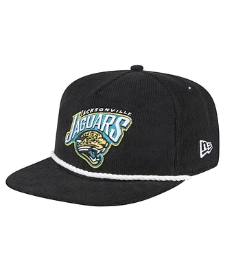 New Era Men's Black Jacksonville Jaguars Throwback Corduroy Golfer Snapback Hat