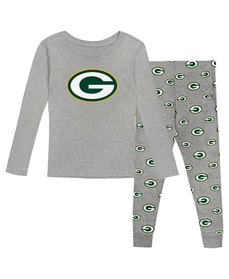 Outerstuff Preschool Heather Gray Green Bay Packers Long Sleeve T-Shirt and Pants Sleep Set