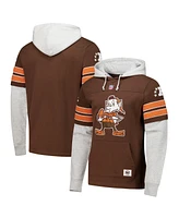 '47 Brand Men's Brown Cleveland Browns Throwback Double Header Blitz Cornerback Pullover Hoodie